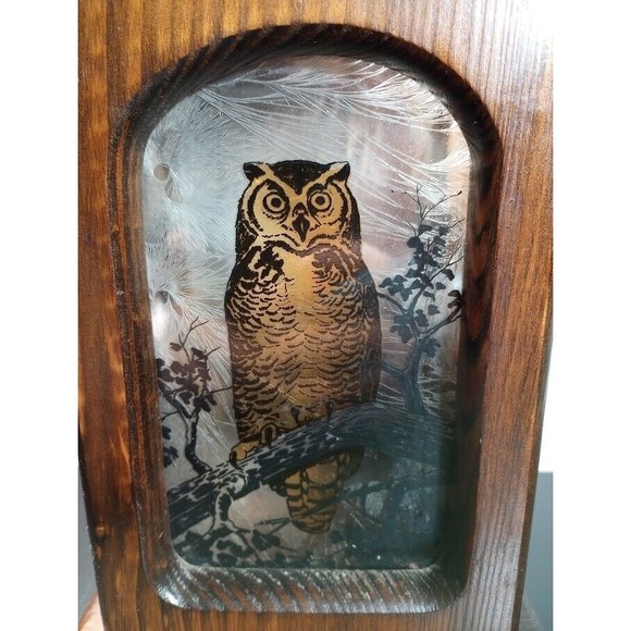 Vintage Owl Glass Wooden Lantern Box Candle Holder Brown - Picture 12 of 14